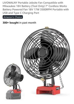 LIVOWALNY Portable Jobsite Fan Compatible with Milwaukee 18V Battery