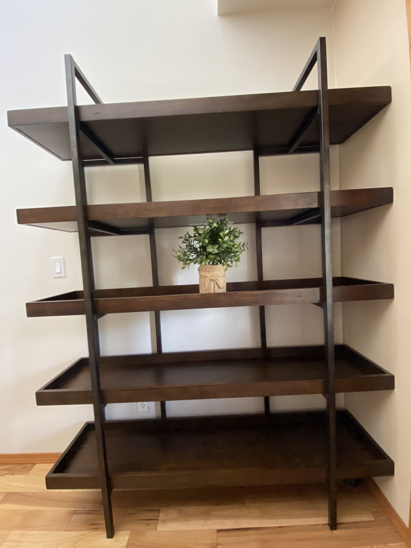 Dark Brown Wood, And Metal  Bookshelf 