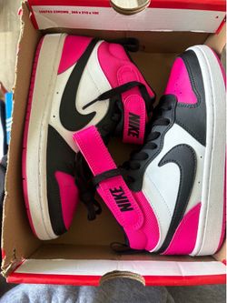 Size 3 Y pink, black & white Nike high tops
