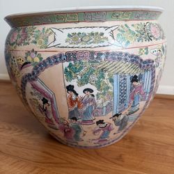 Chinese Porcelain Fish Bowls, Famille Rose Jardiniere Planters, Hand Painted Koi Carp