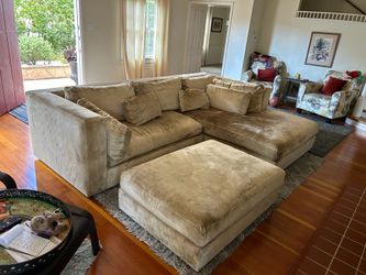Chenille velvet tan 3 piece sectional couch