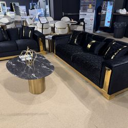 Black & Gold Sofa And Loveseat 