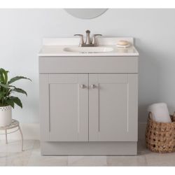 Project Source 30-in Gray Single Sink Bathroom Vanity with White Cultured Marble Top