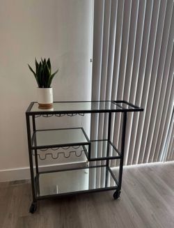 Bar Cart- Grey/Mirror/Glass