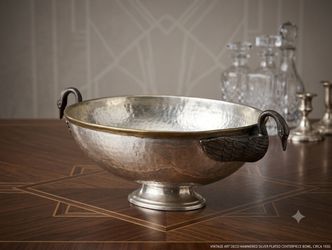 Vintage Hammered Silver Plate Swan Handle Centerpiece Bowl