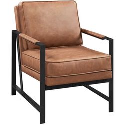 Retro Upholstered Lounge Chair Accent Chair Reading Arm Chair, Metal Arms, Plush Cushion Seat