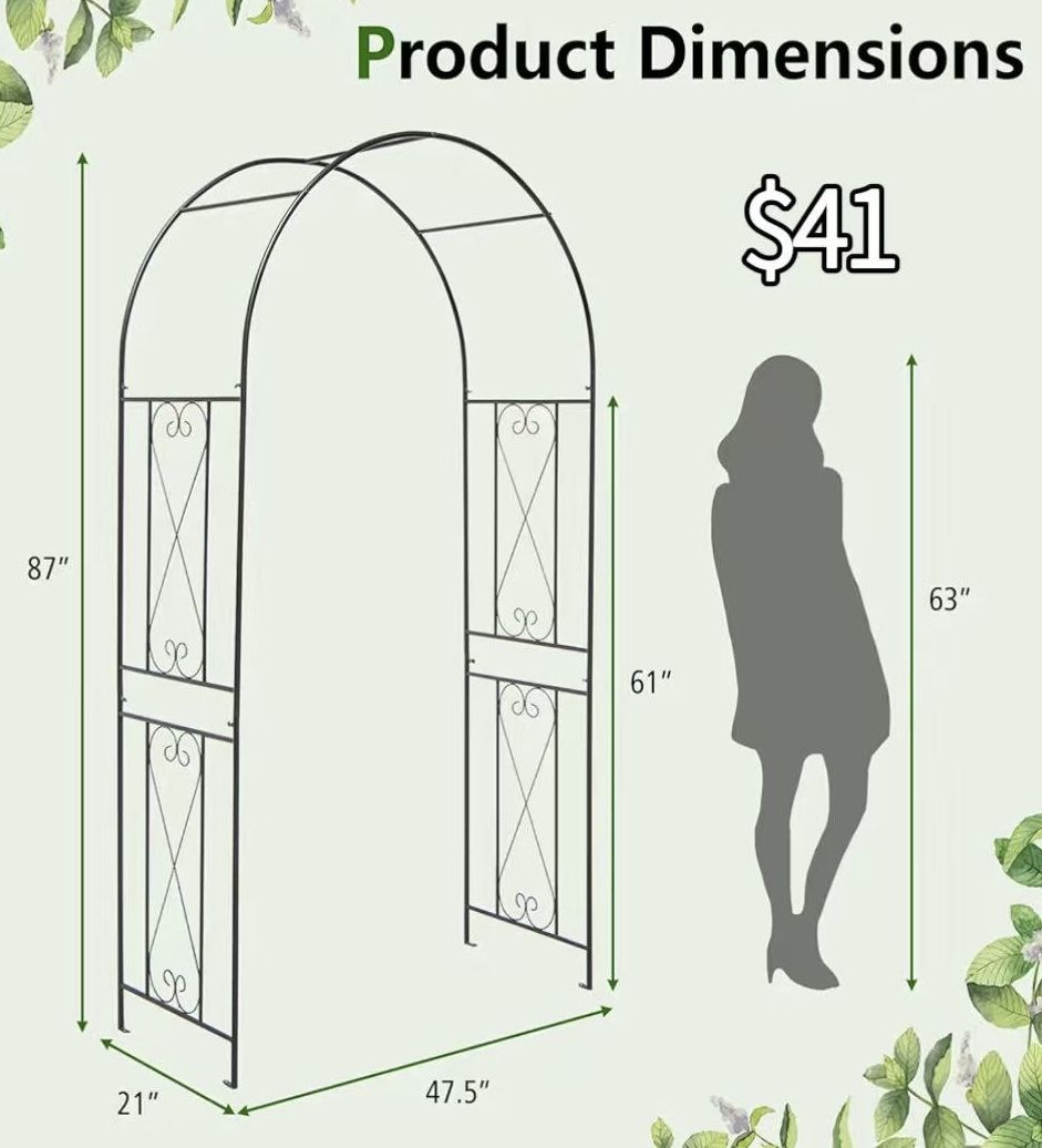 😀 Giantex Garden Arch Trellis, 7.2FT Metal Arbor for Garden Entryway Climbing Plants Rose, 4 Stakes, Outdoor Wedding Archway Pergola