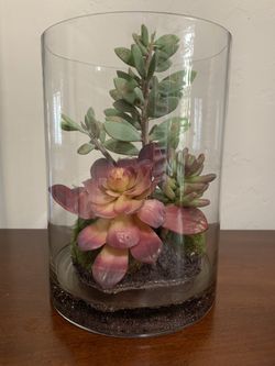 Succulent Garden In Glass Hurricane On Moss