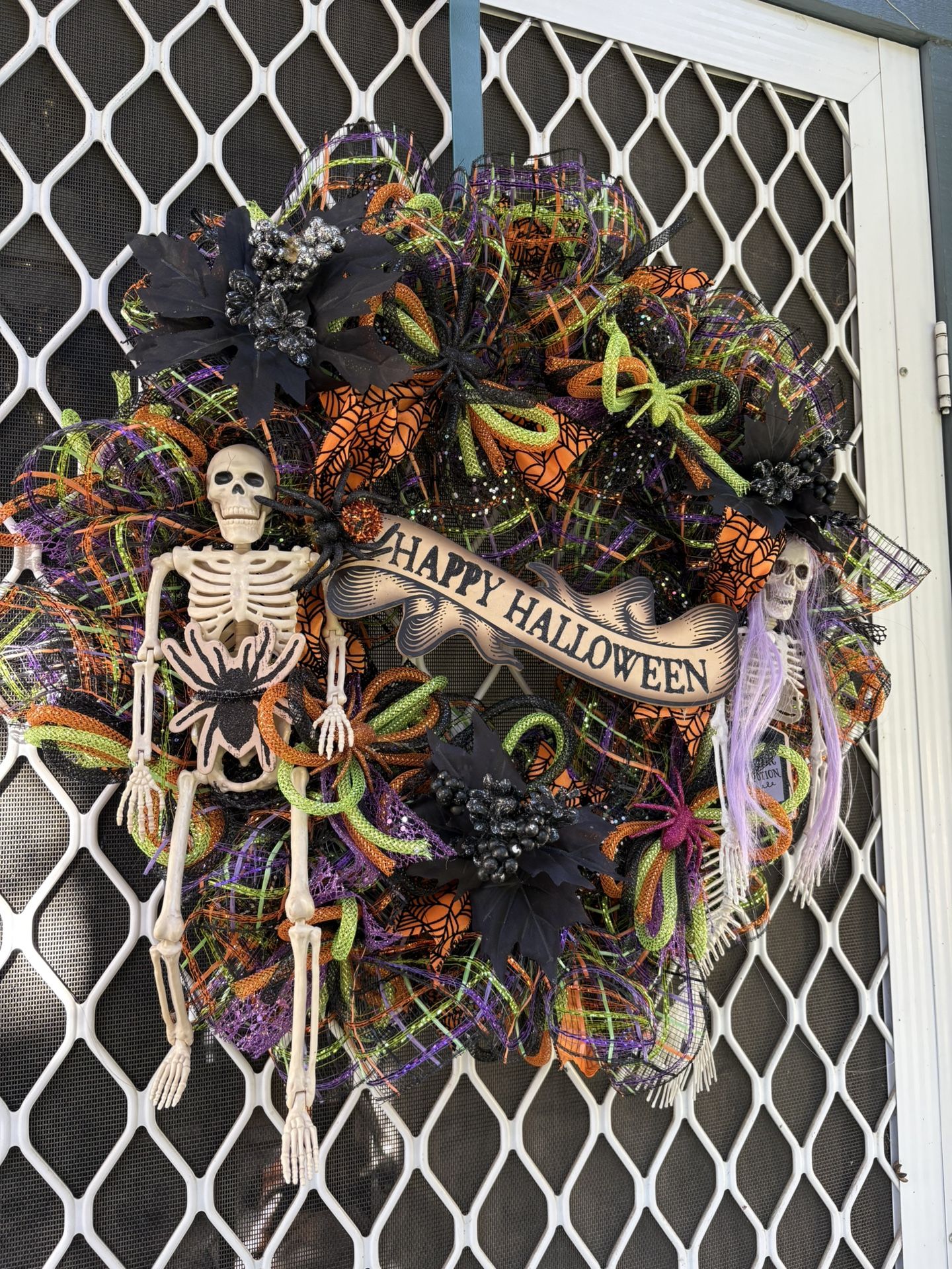 Handmade Deco Mesh Skeleton Wreath π