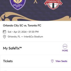 Orlando City VS Toronto FC This Saturday $80