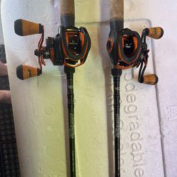 Two Combos… Robyn’s Sierras Series Rods 7’ medium  Heavy. Two Lews Mach Crush Reels One Right Hand and The other Left Hand