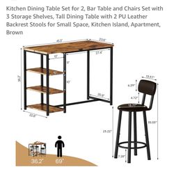 Dark Wood Kitchen Dining Set Bar Stools