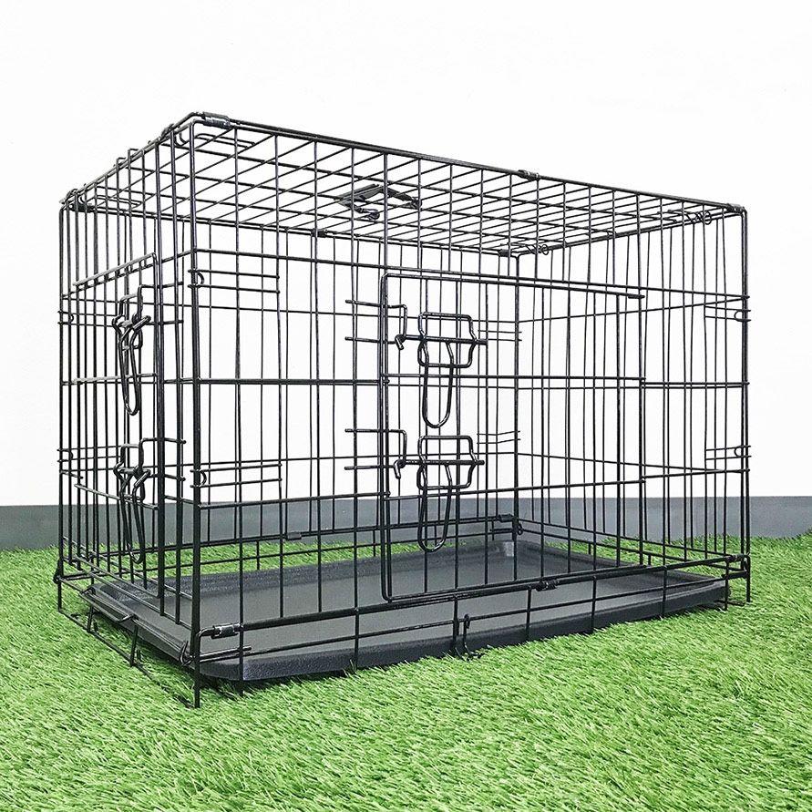(NEW) $40 Folding 30” Dog Cage 2-Door Folding Pet Crate Kennel w/ Tray 30”x18”x20”