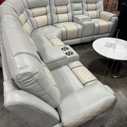 Grey And beige Living Room Recliner Sectional (1/28)