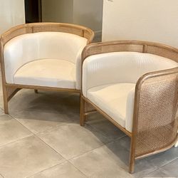 Set Of (2) Crate And Barrel Fields Cane Back Chairs