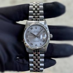 2004 Rolex Datejust 36 36mm stainless jubilee bracelet 18k white gold fluted bezel silver roman dial quick-set 16234 box tag booklets appraisal