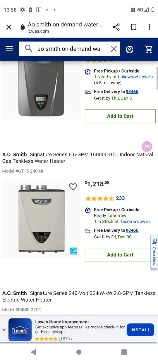 ON DEMAND HOT WATER HEATER 6.6 GPM 166,000 BTU
