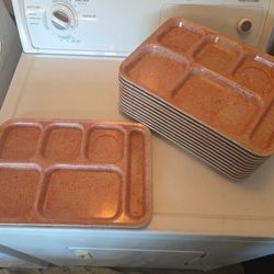 12 Vintage mid century melamine lunch trays Red / cream / Rose 