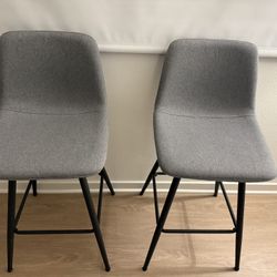 26" Gray Upholstered Stools - Set of 2