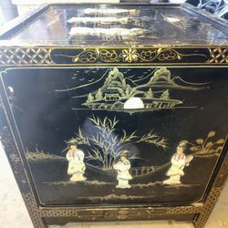 Asian End Table With Drawer And Cabinet 