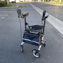 Upright Walker, Stand Up Folding Rollator Walker with 10” Front Wheels Backrest Seat and Padded Armrests for Seniors and Adults