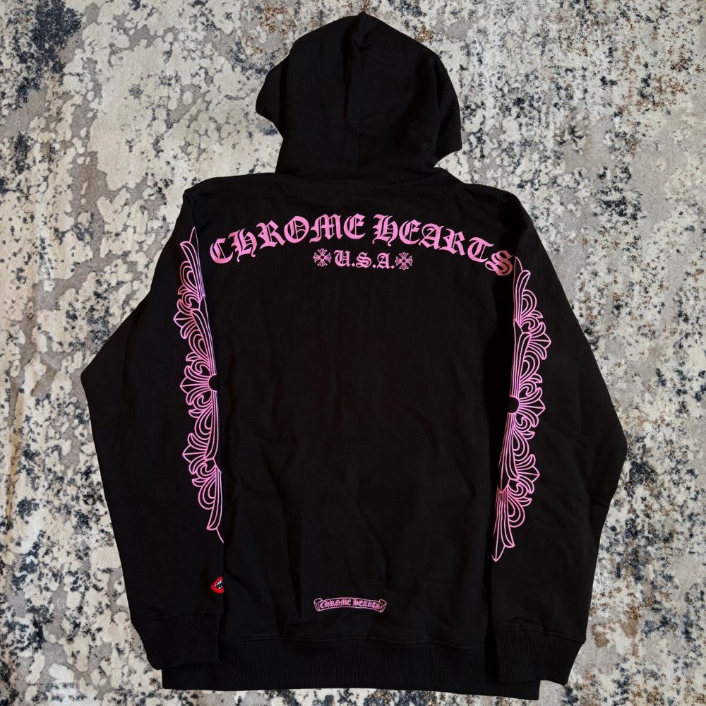 Chrome Hearts Black & Pink Hoodie with Embroidered Lips