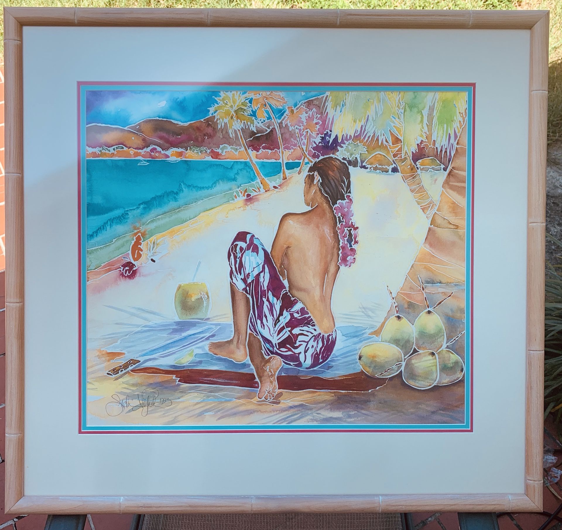 Exquisite “Coconut Girl at Sunset” Signed Art Work
