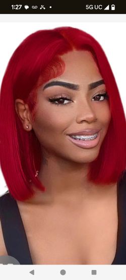 Bright Red Human Hair Bob Wig