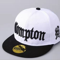 White "Compton" Flat Brim Snapback Hat 
