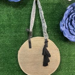 Express Round Wicker Shoulder Bag With Leather Straps With Tassel NWT