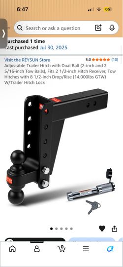 New REYSUN Adjustable Trailer Hitch Mount with Dual Ball, 8-inch Drop/Rise, 2” receiver