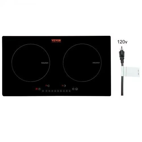 697#Electric Cooktop 2 Burners 24'' Induction Stove Top Built in Magnetic Cooktop 1800W 9 Heating Level Multifunctional Burner LED Touch Screen w
