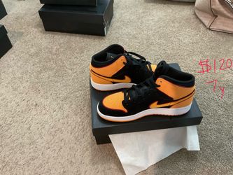 Air Jordan 1 Mid Black Orange Sneakers 7y