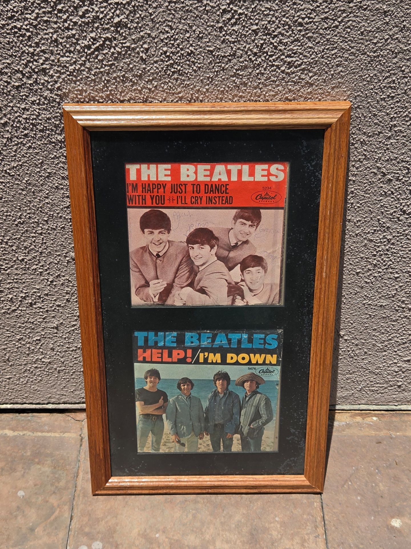 Vtg THE BEATLES Framed 45 Vinyl Records