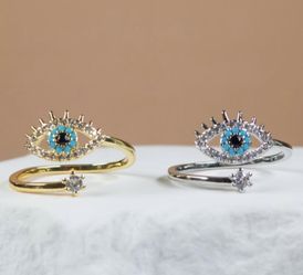 Gold Plated Evil Eye Adjustable Rings
