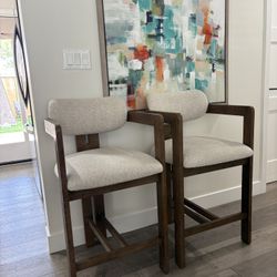 Modern Wood Bar Chairs (Set of 2) – Brand New