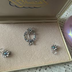 Antique Sterling Silver Brooch And Earring Set 