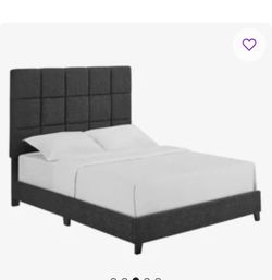 King size Dark Gray Upholstered Platform Bed Frame