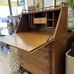 Antique Oak Drop Front Secretary Desk 