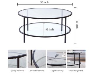 Round Glass Coffee Table with Lower Shelf