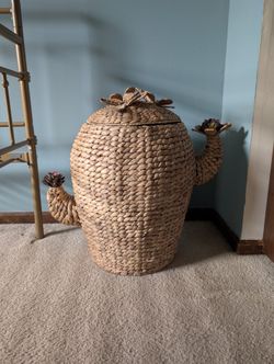 Large Cactus Seagrass Storage Bin with Lid