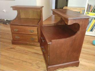 Pair of Vintage Wood Nightstands with Drawers