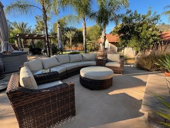 Huge 8 Piece Modern Curved Outdoor Wicker / Rattan Patio Furniture Set