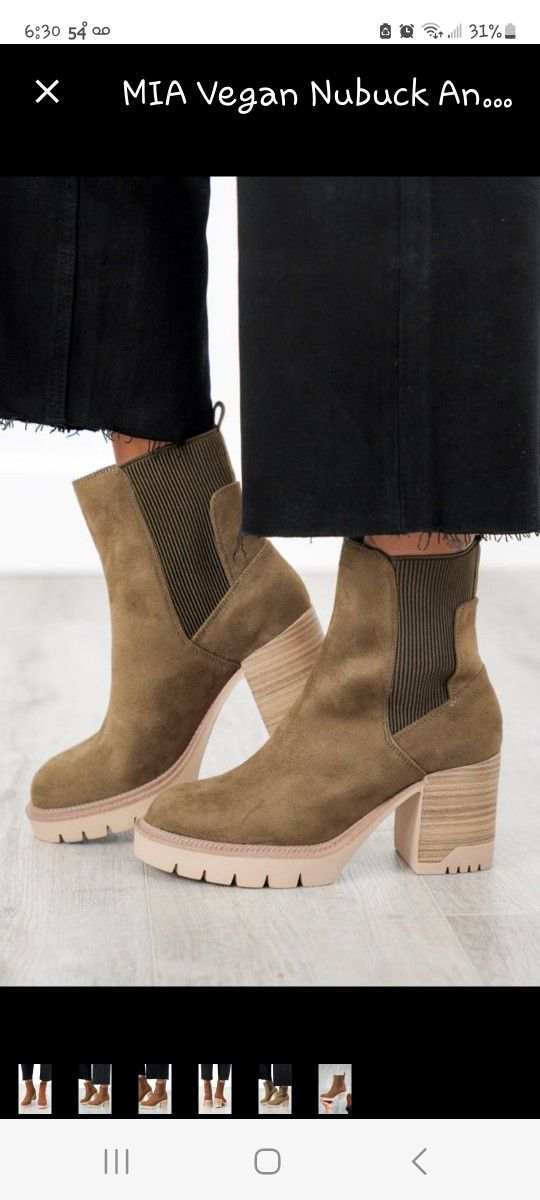 MIA Vegan Nubuck Ankle Boot Chunky Heel