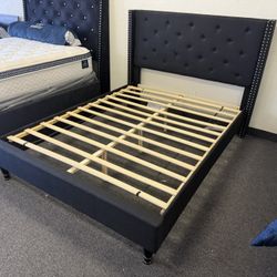 Queen Bed Frame In Black Linen 