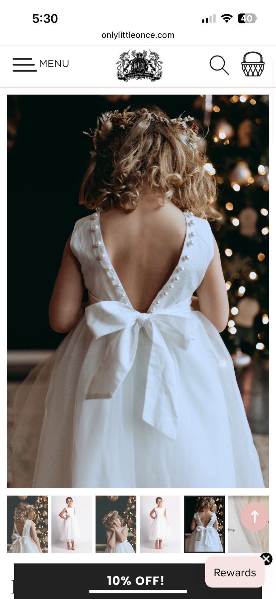 Only little once White Dress With Bow And Pearl accents size 4