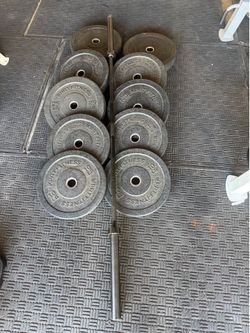 Olympic hi temp bumper plates 260lbs total and 7ft 45lbs bar