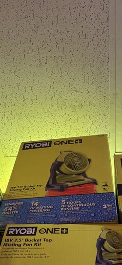 Ryobi 18 volt cordless 7.5” bucket top misting fan top kit