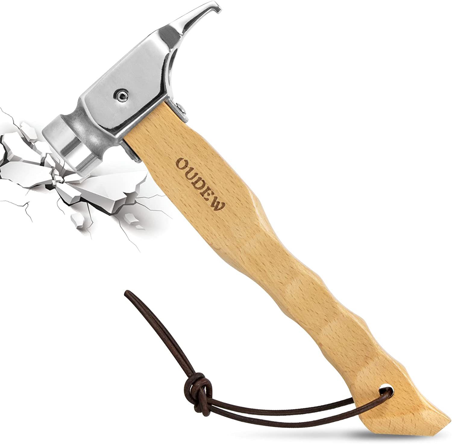 Camping Hammer 10 Inch with Comfortable Beech Wood Handle, Stainless Steel Tent Stake Hammer with Tent Stakes Remover