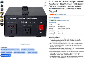 ELC 1500W Step Up/Down Voltage Converter Transformer